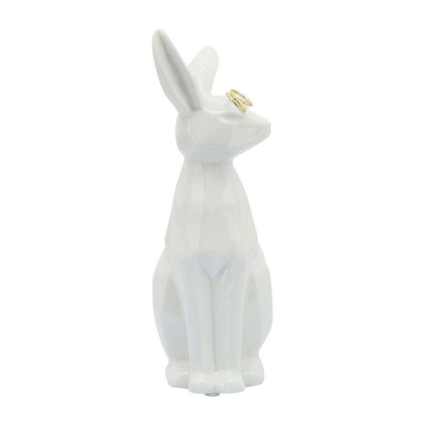 Sagebrook 8" Ceramic Sideview Bunny With Glasses - White/Gold