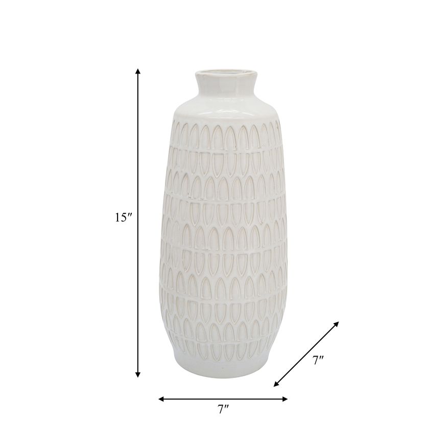 Sagebrook 15" Ceramic Carved Vase - Beige