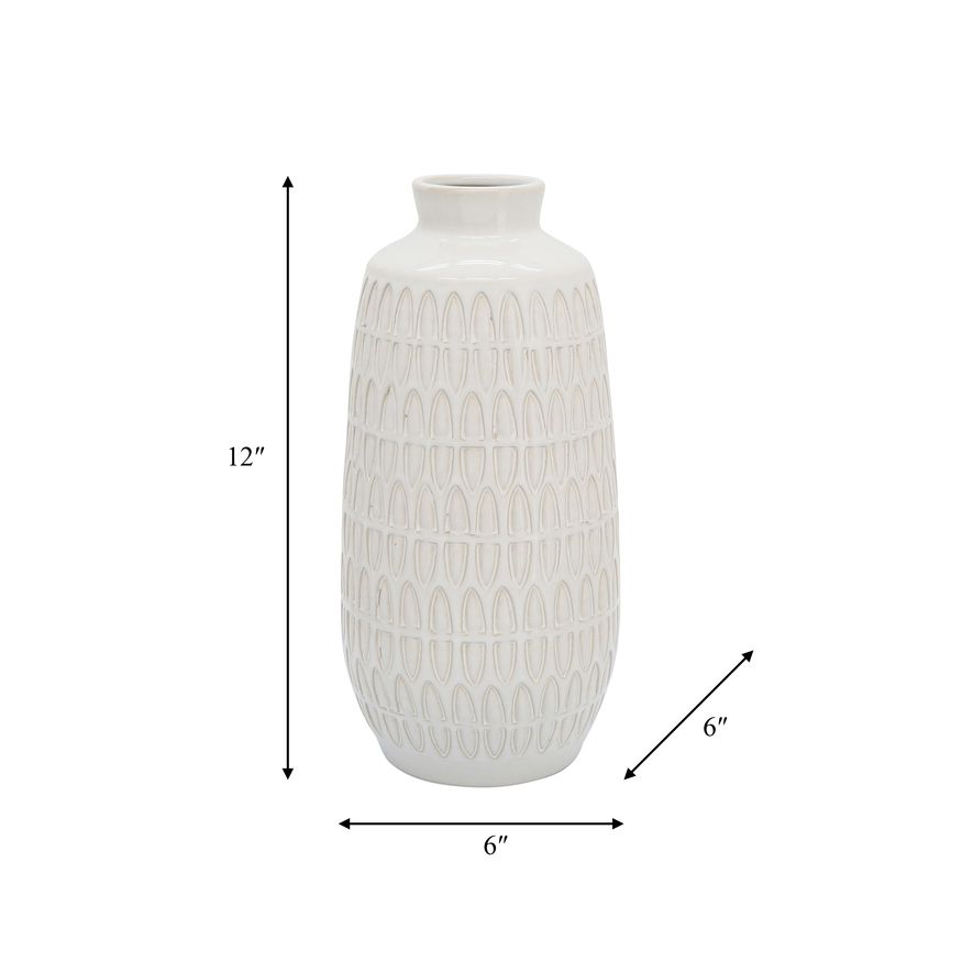 Sagebrook 12" Ceramic Carved Vase - Beige