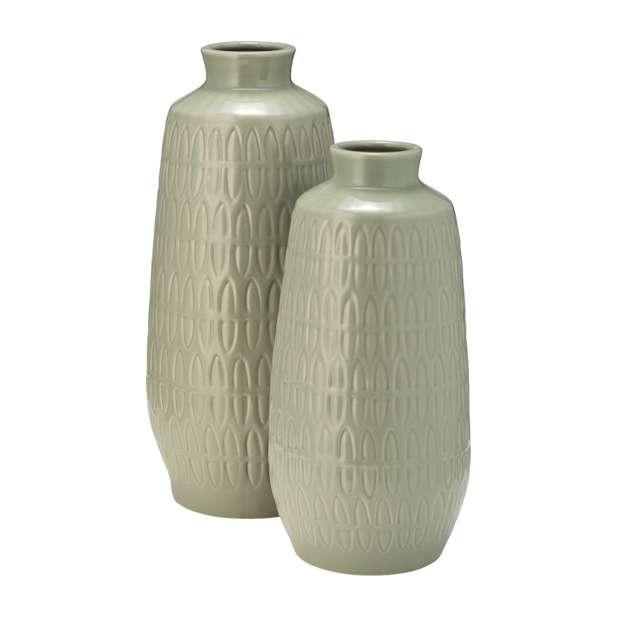 Sagebrook 12" Ceramic Carved Vase - Cucumber