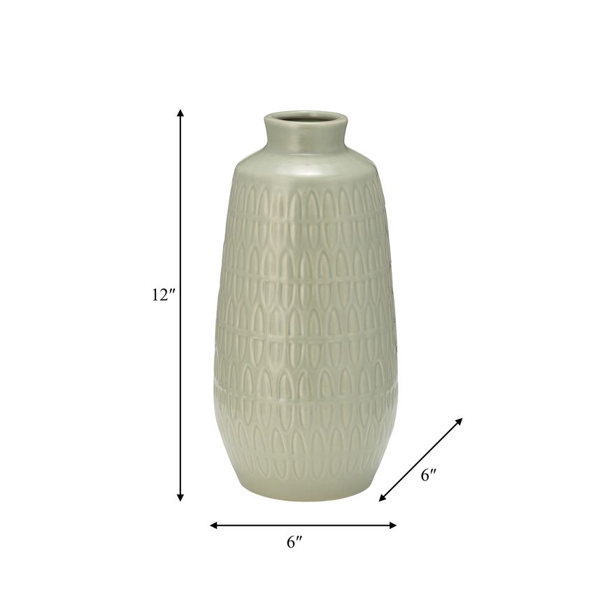 Sagebrook 12" Ceramic Carved Vase - Cucumber