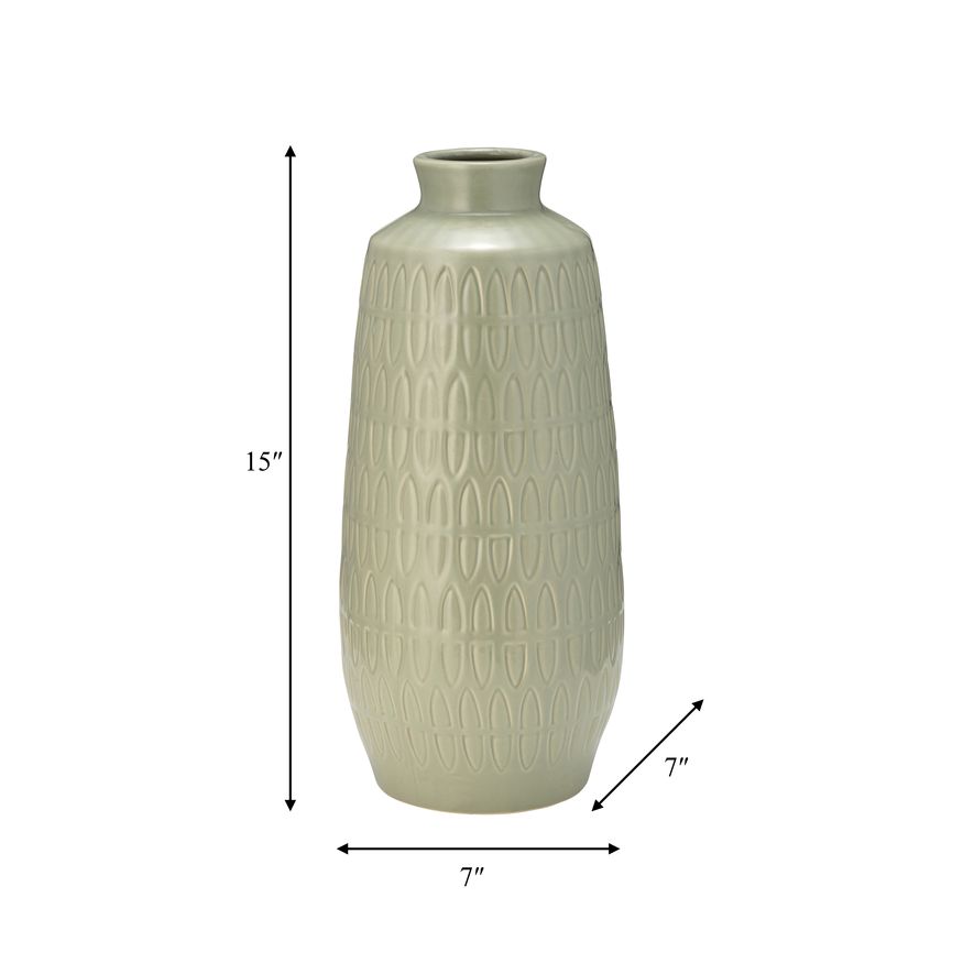 Sagebrook 15" Ceramic Carved Vase - Cucumber