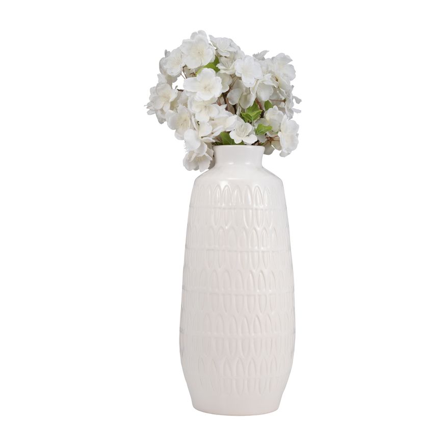 Sagebrook 15" Ceramic Carved Vase - White