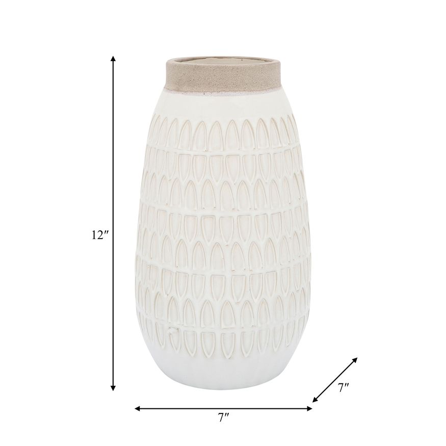 Sagebrook 12" Ceramic Carved Vase - Beige