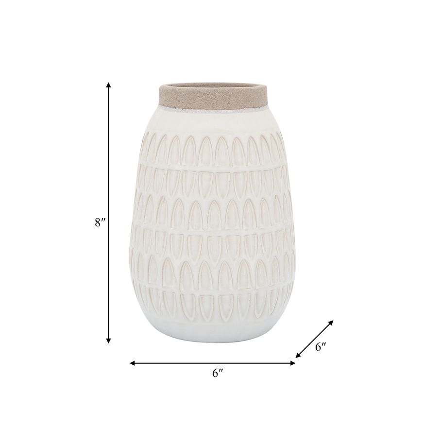 Sagebrook 8" Ceramic Carved Vase - Beige