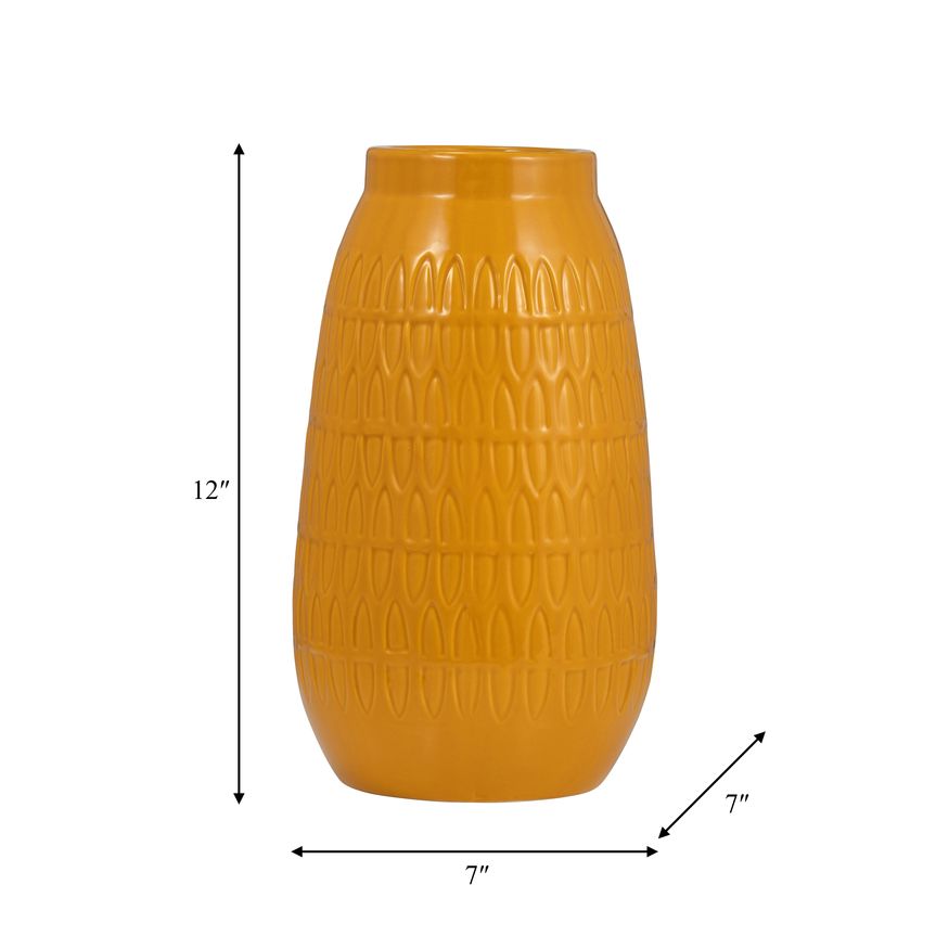 Sagebrook™ 12" Ceramic Carved Vase - Mustard Gold