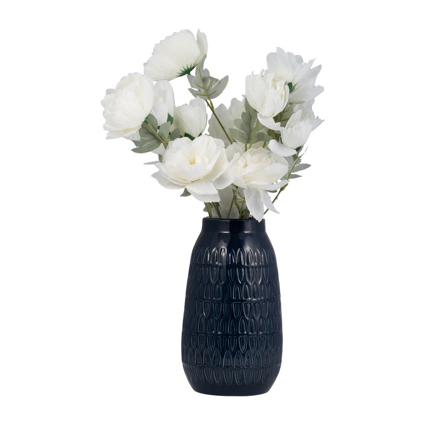 Sagebrook 10" Ceramic Carved Vase - Navy Blue