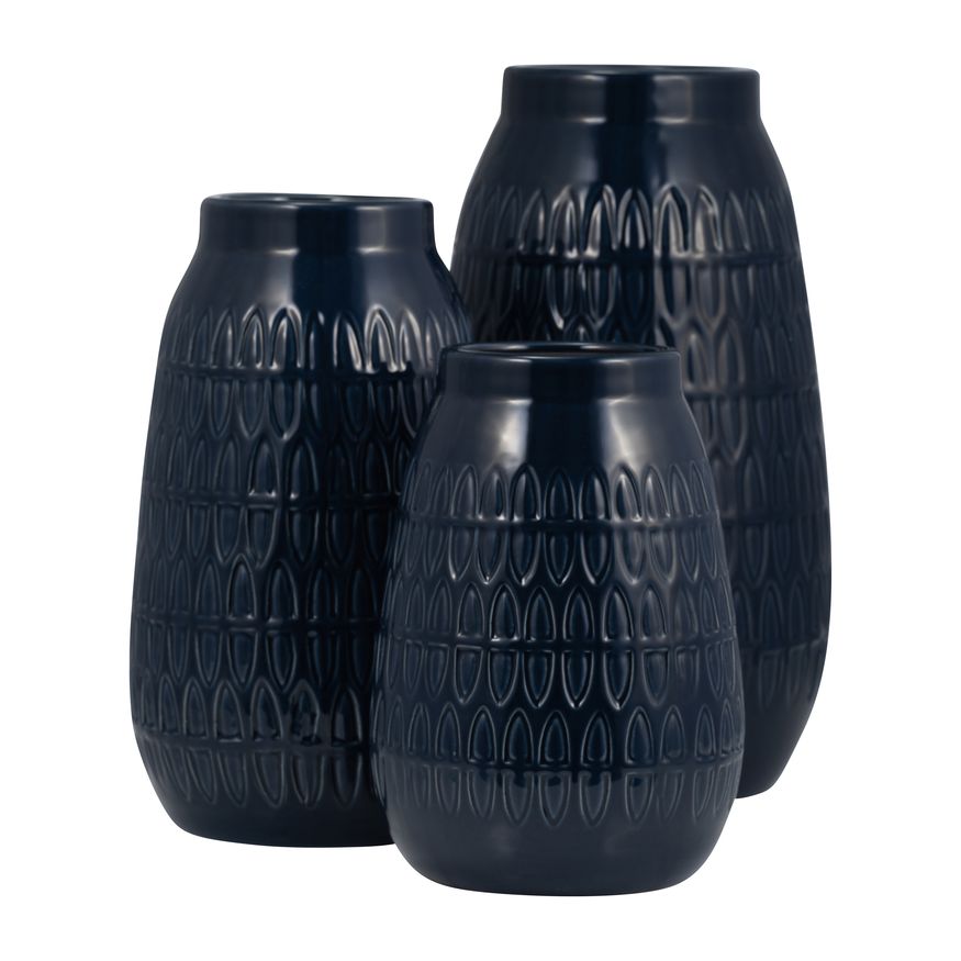 Sagebrook 10" Ceramic Carved Vase - Navy Blue