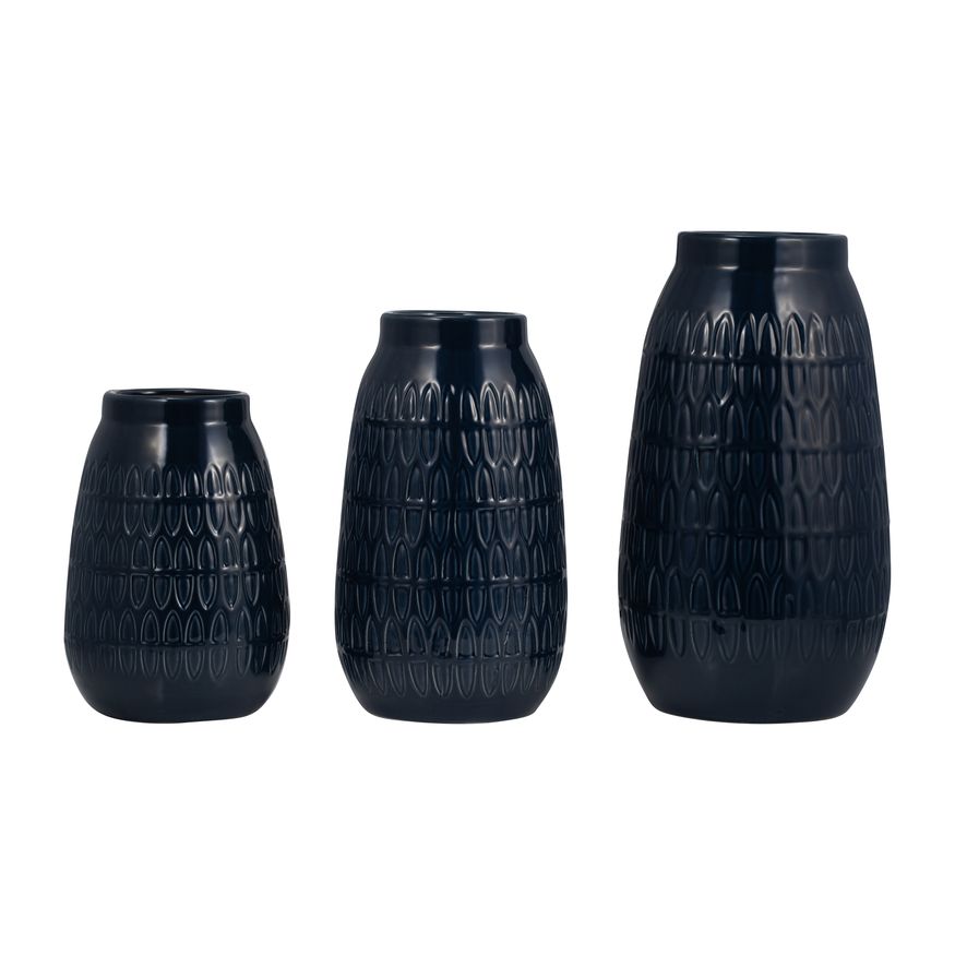 Sagebrook™ 10" Ceramic Carved Vase - Navy Blue