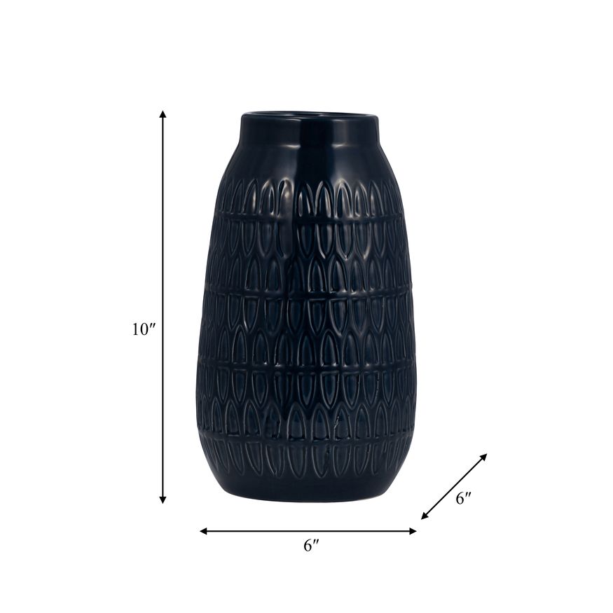 Sagebrook™ 10" Ceramic Carved Vase - Navy Blue