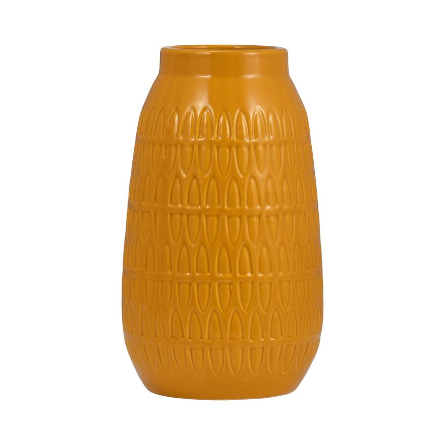 Sagebrook 10" Ceramic Carved Vase - Mustard Gold