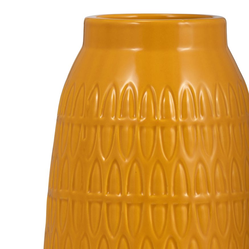 Sagebrook 10" Ceramic Carved Vase - Mustard Gold