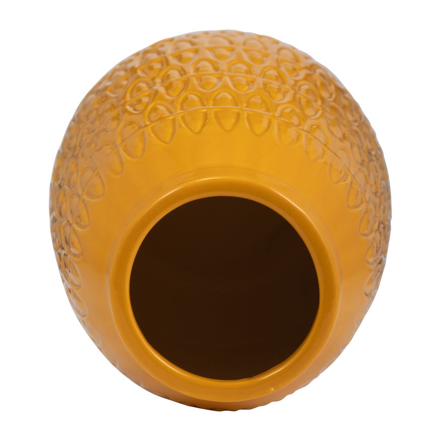 Sagebrook 10" Ceramic Carved Vase - Mustard Gold