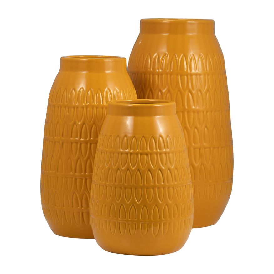 Sagebrook 10" Ceramic Carved Vase - Mustard Gold