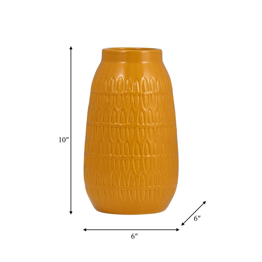 Sagebrook 10" Ceramic Carved Vase - Mustard Gold