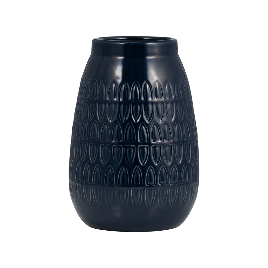 Sagebrook 8" Ceramic Carved Vase - Navy Blue