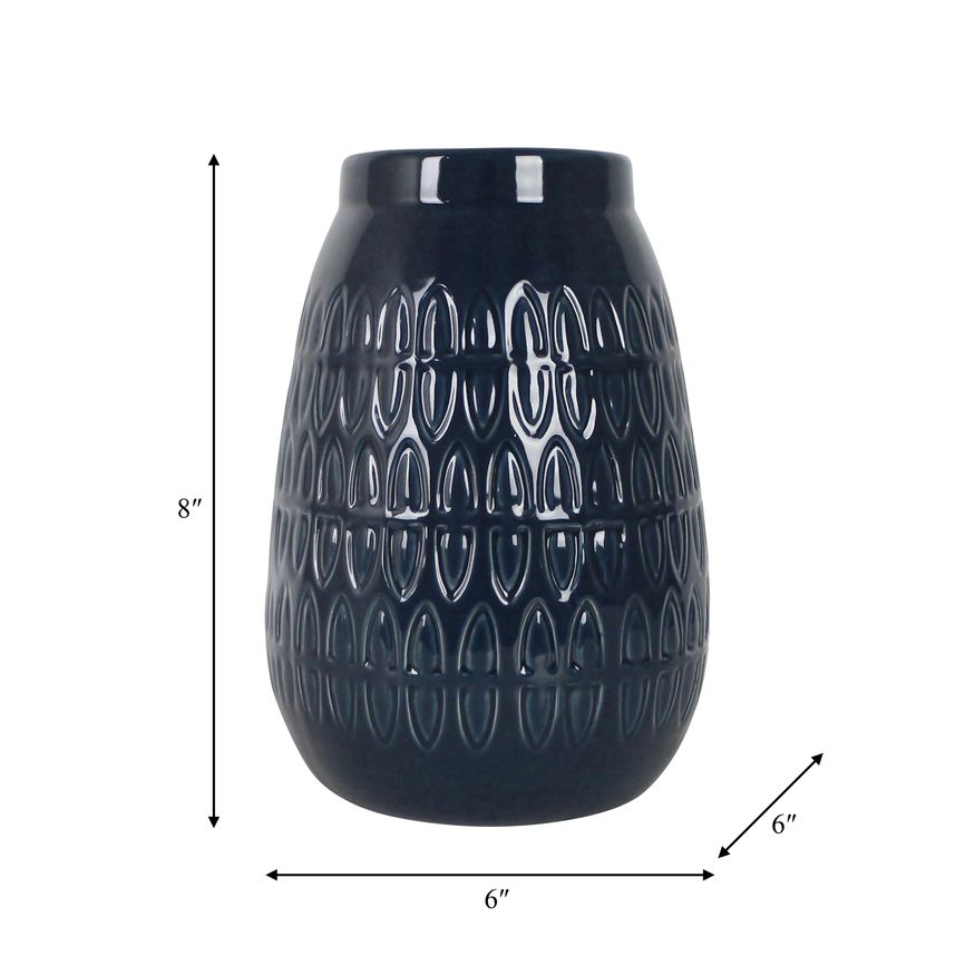 Sagebrook 8" Ceramic Carved Vase - Navy Blue