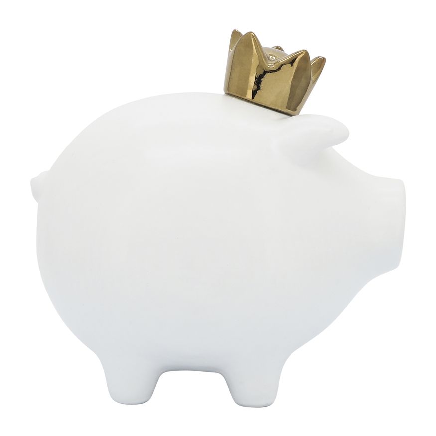 Sagebrook 8" Ceramic Pig With Crown - White