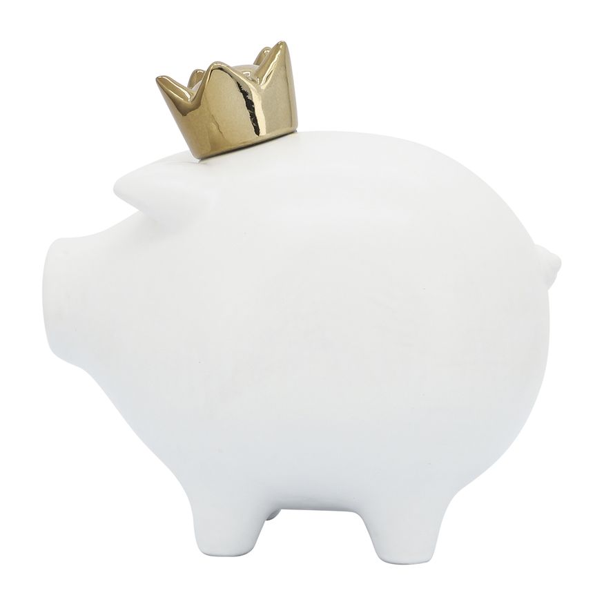 Sagebrook 8" Ceramic Pig With Crown - White