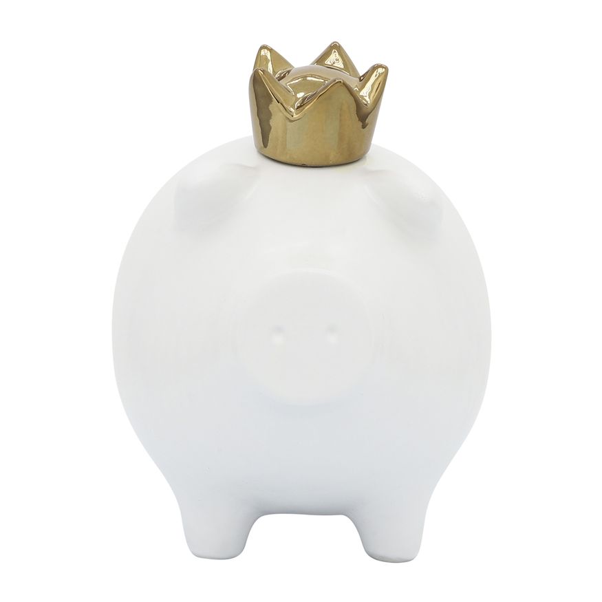 Sagebrook 8" Ceramic Pig With Crown - White