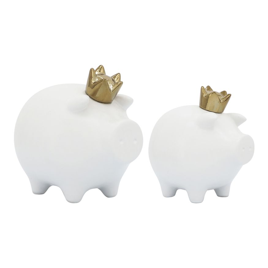 Sagebrook 8" Ceramic Pig With Crown - White