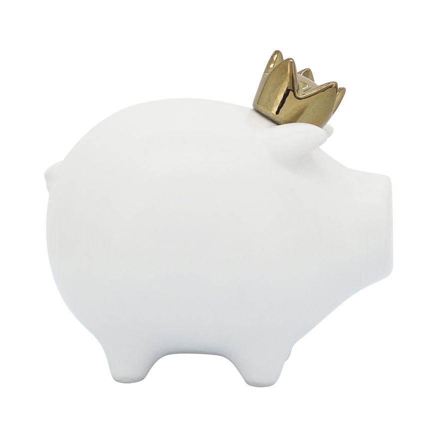 Sagebrook 6" Ceramic Pig With Crown - White