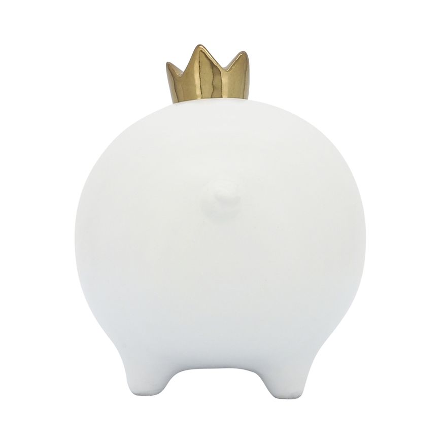 Sagebrook 6" Ceramic Pig With Crown - White