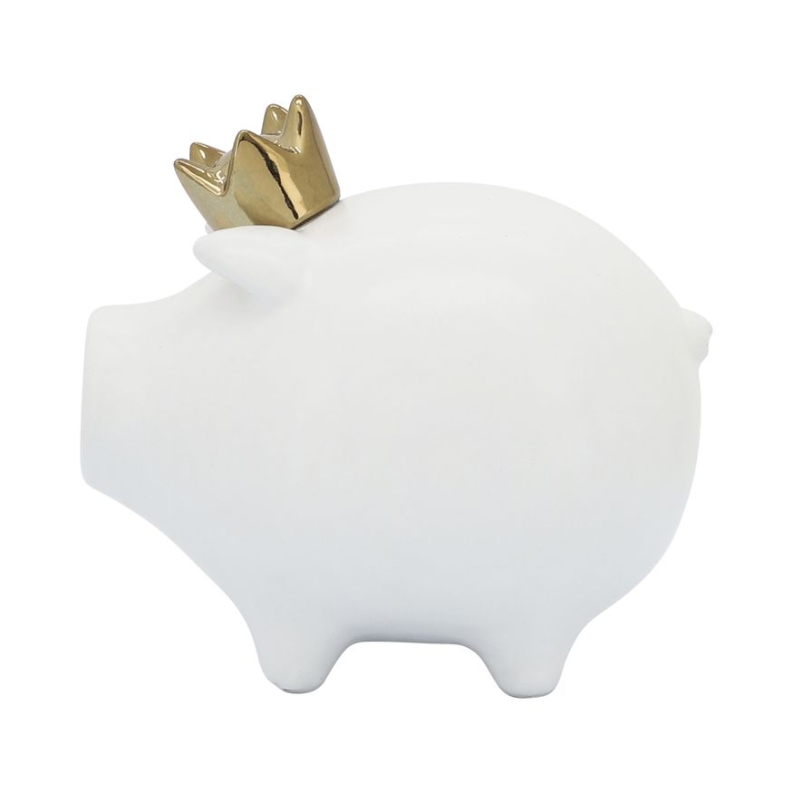 Sagebrook 6" Ceramic Pig With Crown - White