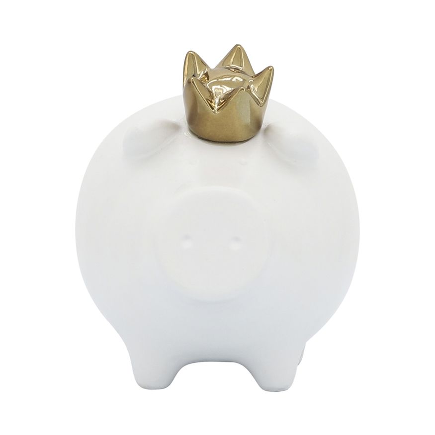 Sagebrook 6" Ceramic Pig With Crown - White