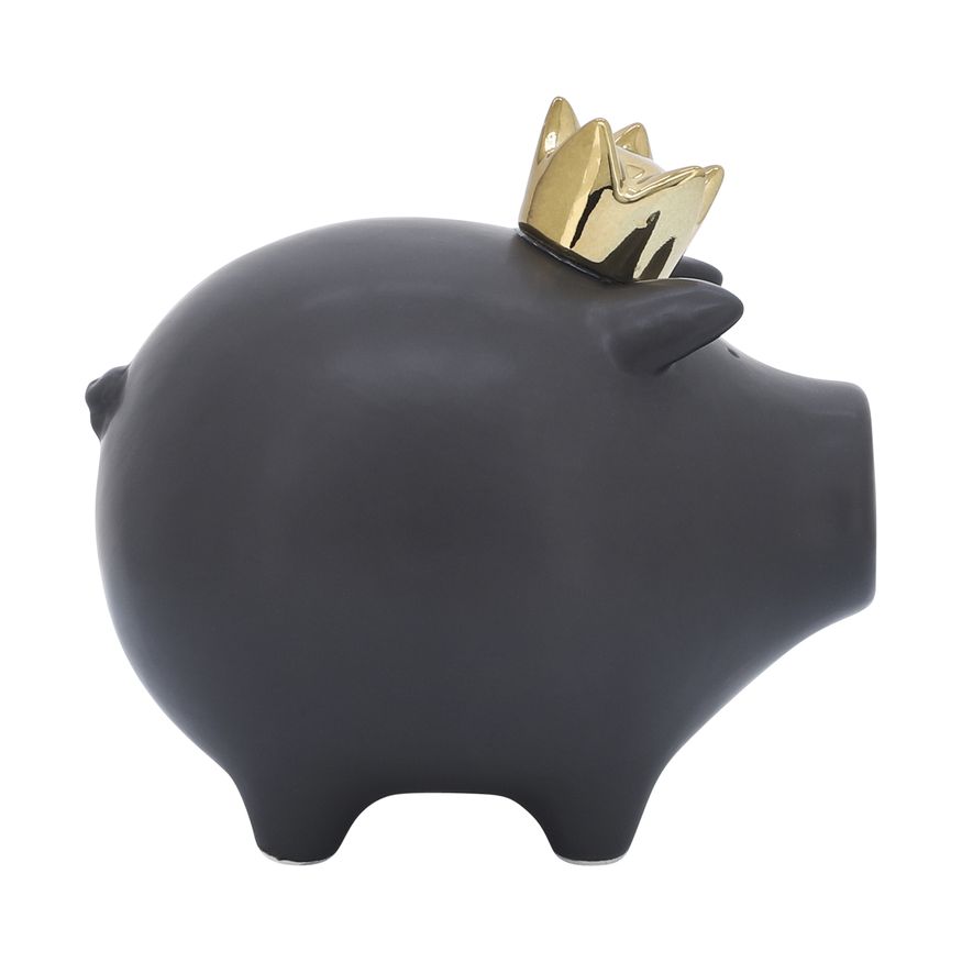 Sagebrook 6" Ceramic Pig With Crown - Black