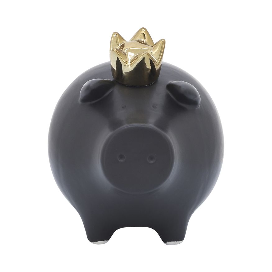 Sagebrook 6" Ceramic Pig With Crown - Black