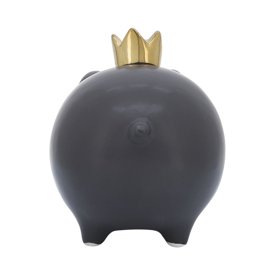 Sagebrook 6" Ceramic Pig With Crown - Black