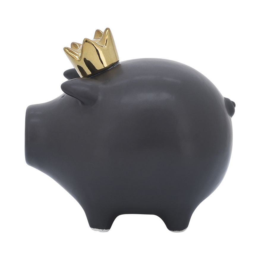 Sagebrook 6" Ceramic Pig With Crown - Black