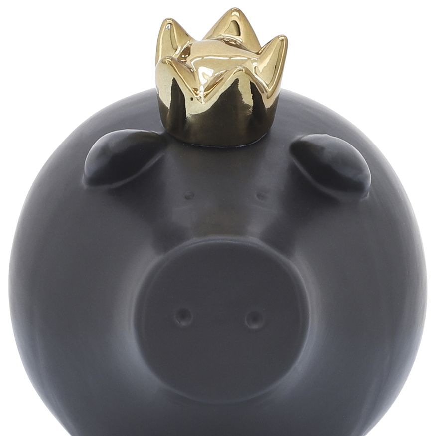 Sagebrook 6" Ceramic Pig With Crown - Black