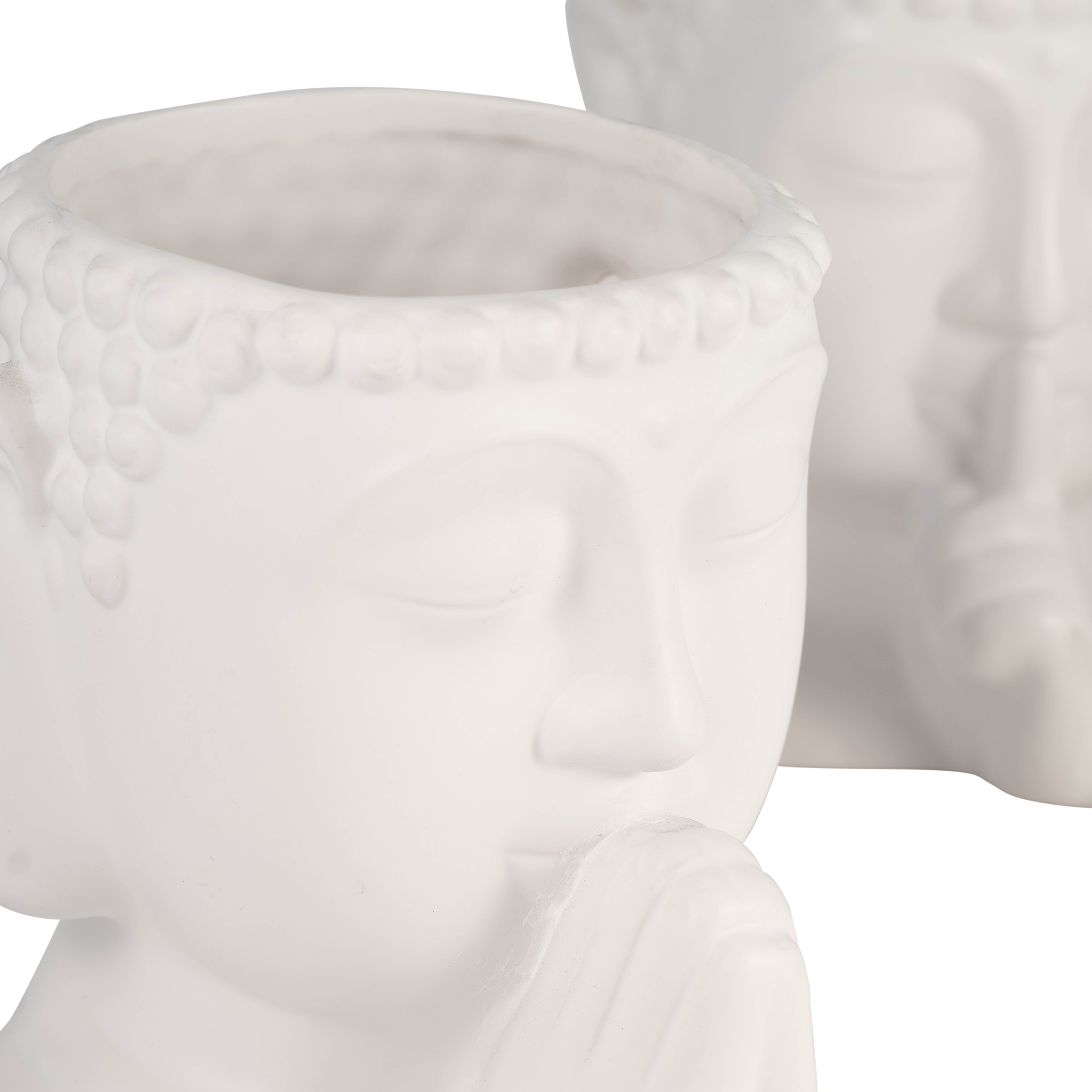 Sagebrook - 7" Ceramic Buddha Head Planters (Set Of 3) in White