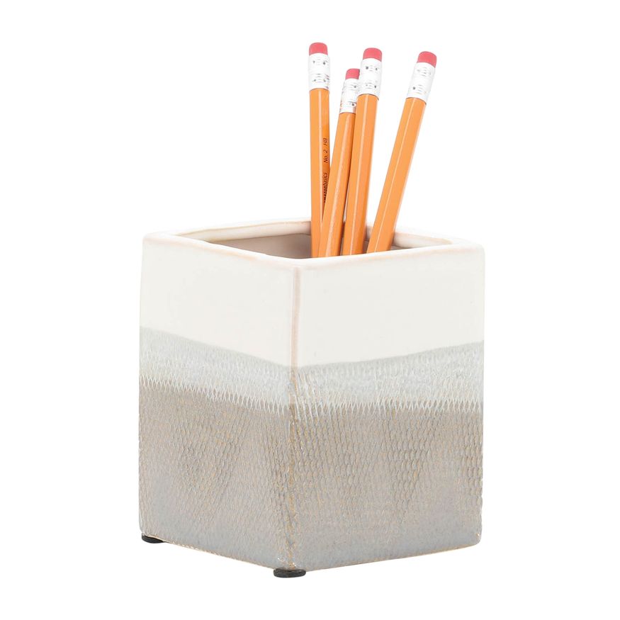 Sagebrook 4" Ceramic Pen Holder - White/Gray