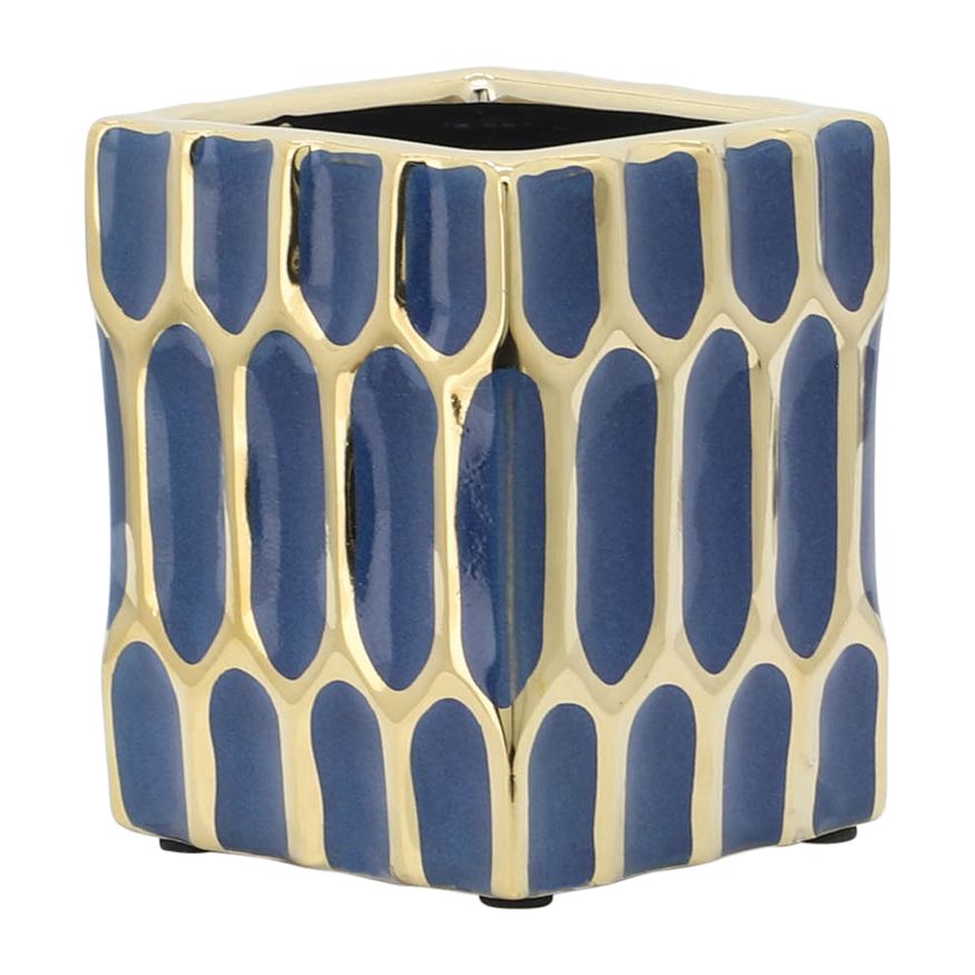 Sagebrook 4" Ceramic Pen Holder - Blue/Gold