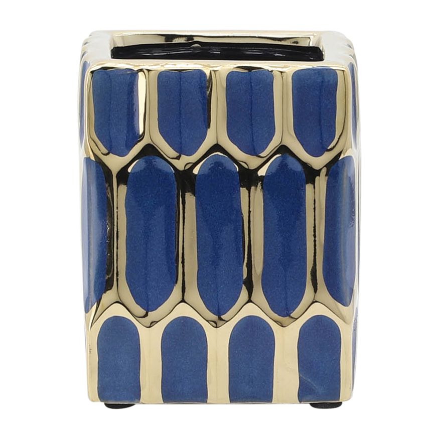 Sagebrook 4" Ceramic Pen Holder - Blue/Gold