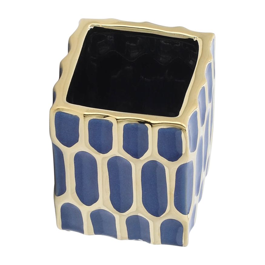 Sagebrook 4" Ceramic Pen Holder - Blue/Gold