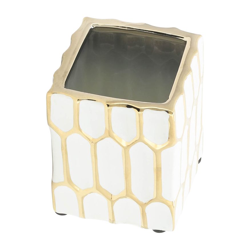 Sagebrook 4" Ceramic Pen Holder - White/Gold