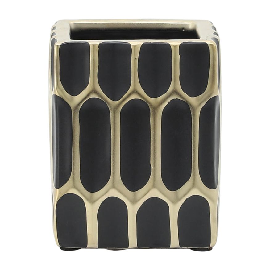 Sagebrook 4" Ceramic Pen Holder - Black/Gold