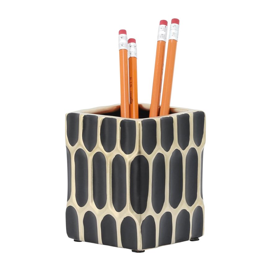 Sagebrook 4" Ceramic Pen Holder - Black/Gold