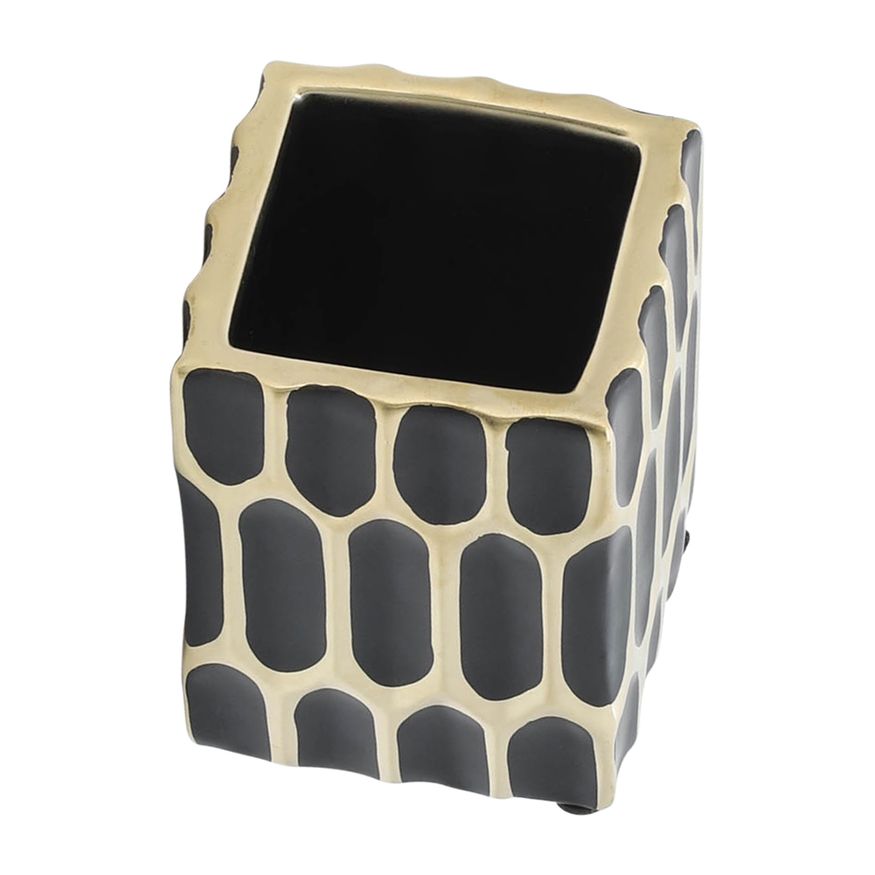 Sagebrook 4" Ceramic Pen Holder - Black/Gold