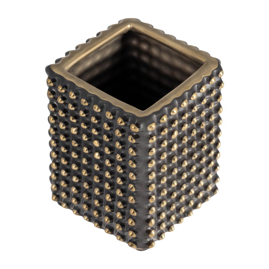 Sagebrook - 4" Ceramic Spikey Pen Holder in Black/Gold