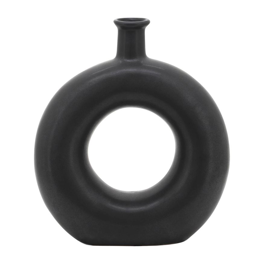 Sagebrook 8" Ceramic Round Cut-out Vase - Black