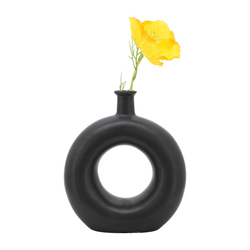 Sagebrook 8" Ceramic Round Cut-out Vase - Black