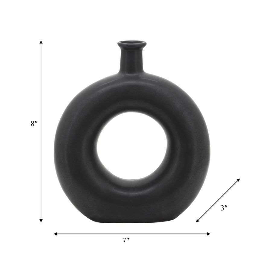 Sagebrook 8" Ceramic Round Cut-out Vase - Black