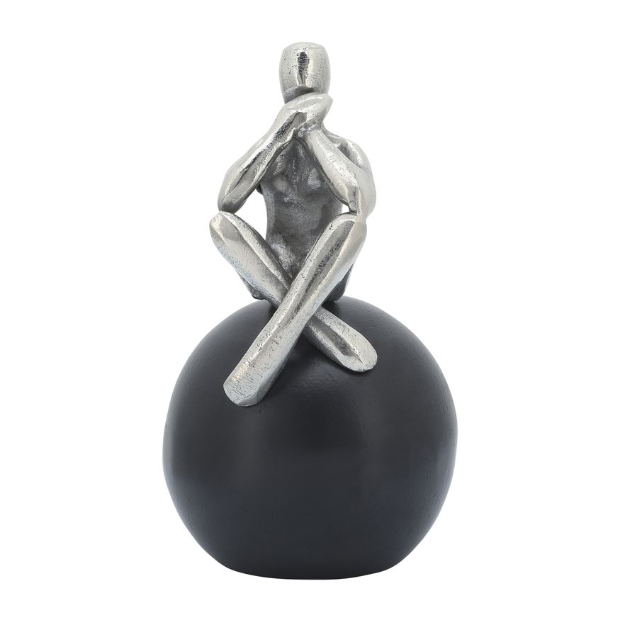 Sagebrook - 9" Metal Thinking Man On Orb in Silver/Black