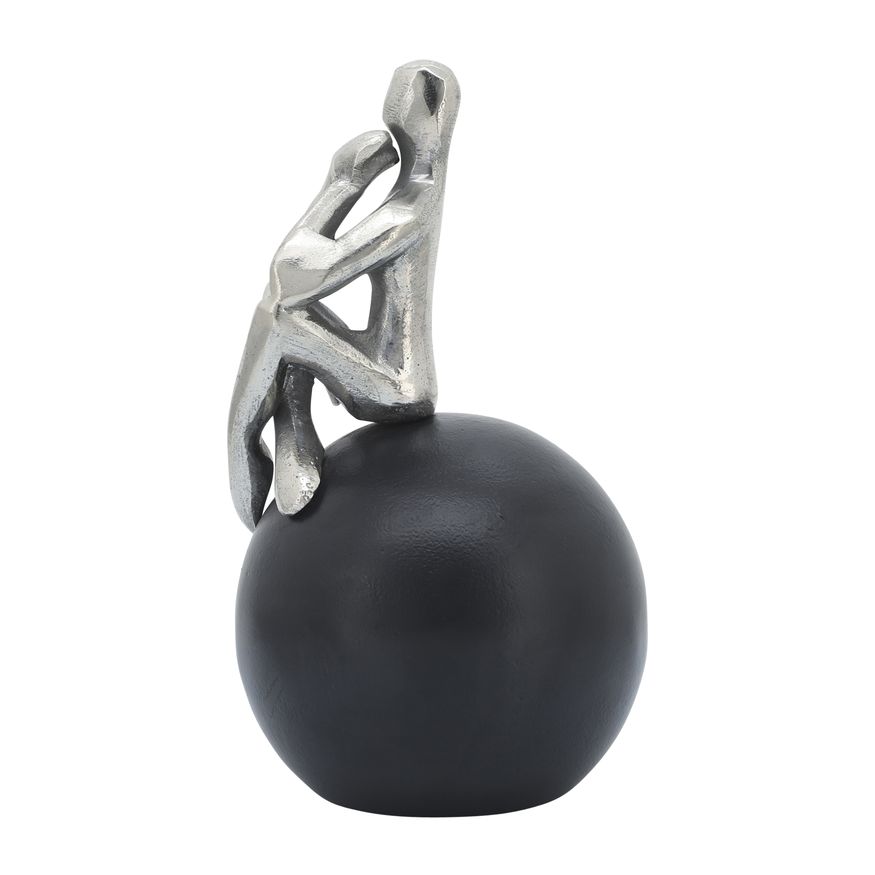 Sagebrook - 9" Metal Thinking Man On Orb in Silver/Black