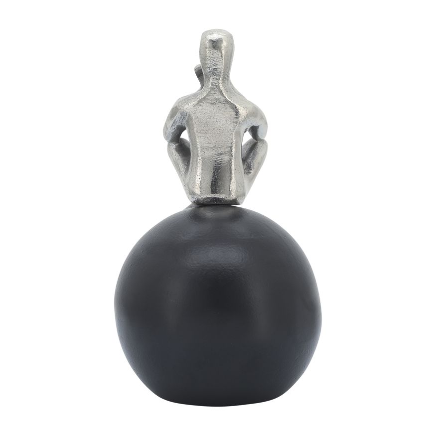 Sagebrook - 9" Metal Thinking Man On Orb in Silver/Black